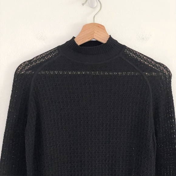 Alexander Wang Open Knit Mock Neck Sweater Top Cropped Slim Fit Black Medium - Picture 3 of 14